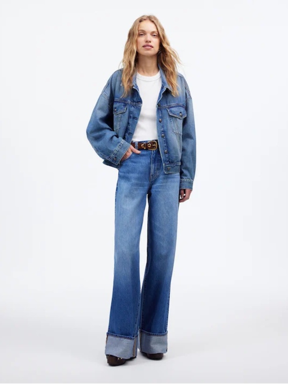 Madewell Superwide-Leg Cuffed High-Rise Jeans In Fannin Wash Size 25